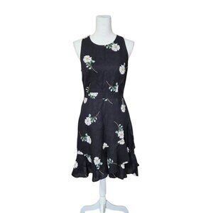 Banana Republic Linen Dress Size 4 Black Floral Feminine Preppy Career